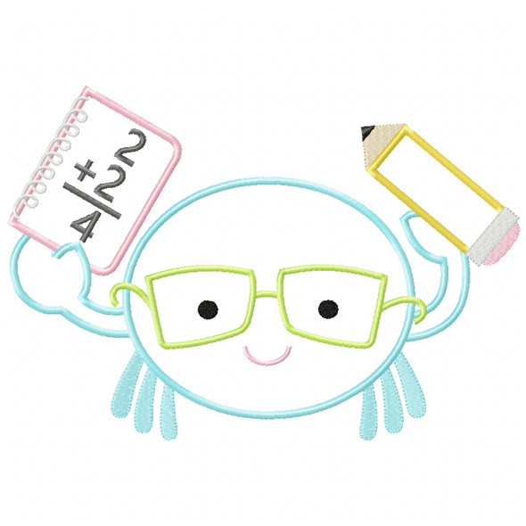 Back to School Crab Satin and Zigzag Applique Machine Embroidery Design