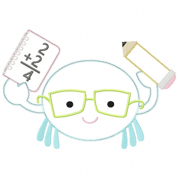 Back to School Crab Satin and Zigzag Applique   Embroidery Design