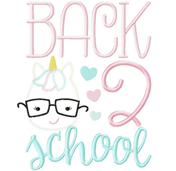 Back 2 School Unicorn Vintage and Chain Stitch Applique Machine Embroidery Design