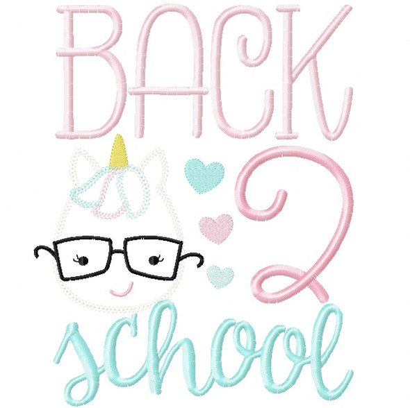 Back 2 School Unicorn Vintage and Chain Stitch Applique Embroidery Design