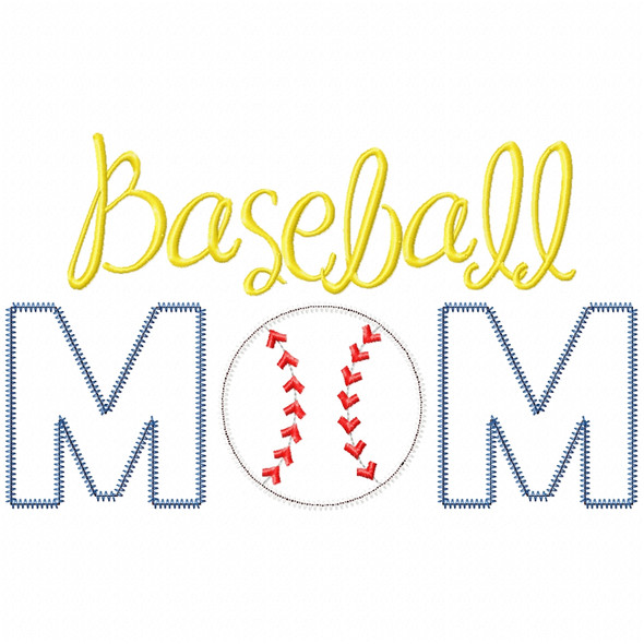 Baseball Mom Satin and Zigzag Applique Embroidery Design