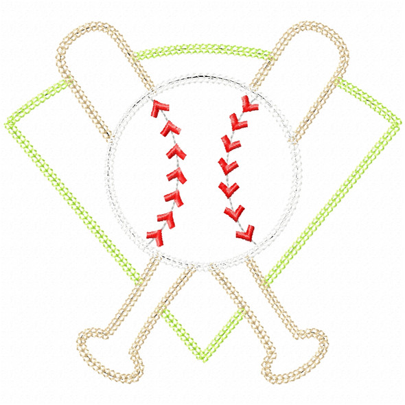 Baseball Montage Vintage and Chain Applique Embroidery Design