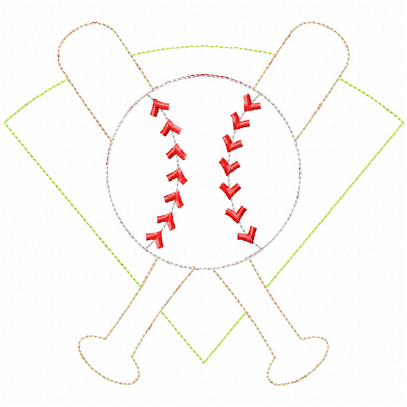Baseball Montage Simple Stitch and Sketch Fill Applique Embroidery Design