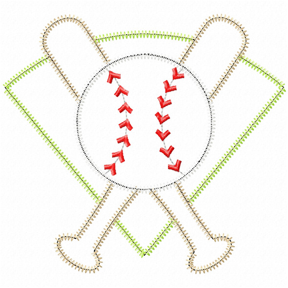 Baseball Montage Satin and Zigzag Applique Embroidery Design