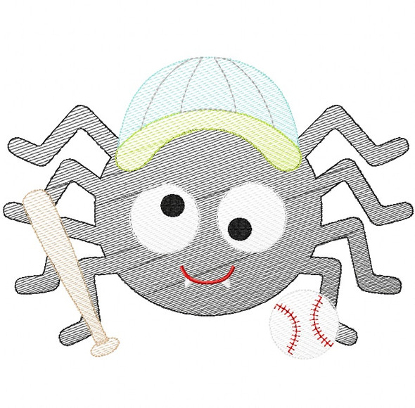 Baseball Spider Sketch Embroidery Machine Embroidery Design