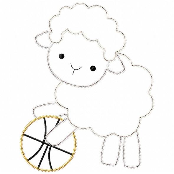Basketball Lamb Satin and Zig Zag Embroidery Design