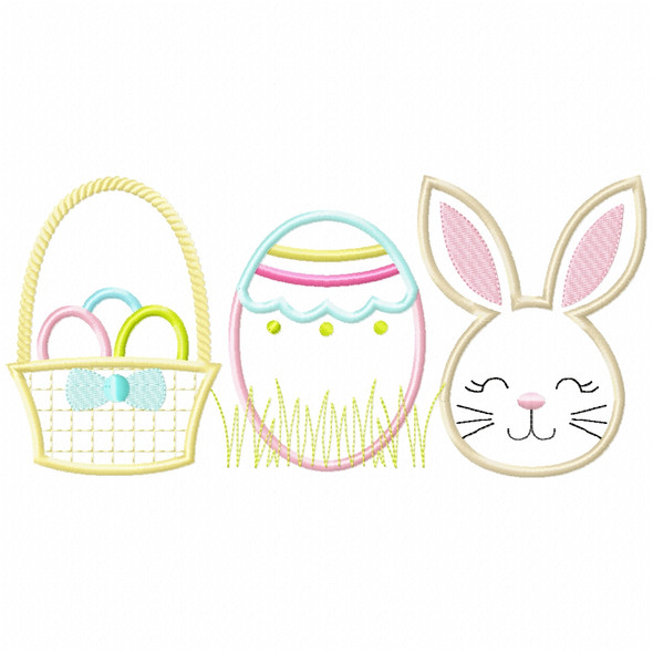 Basket Bunny Egg Satin and Zig Zag Machine Embroidery Design
