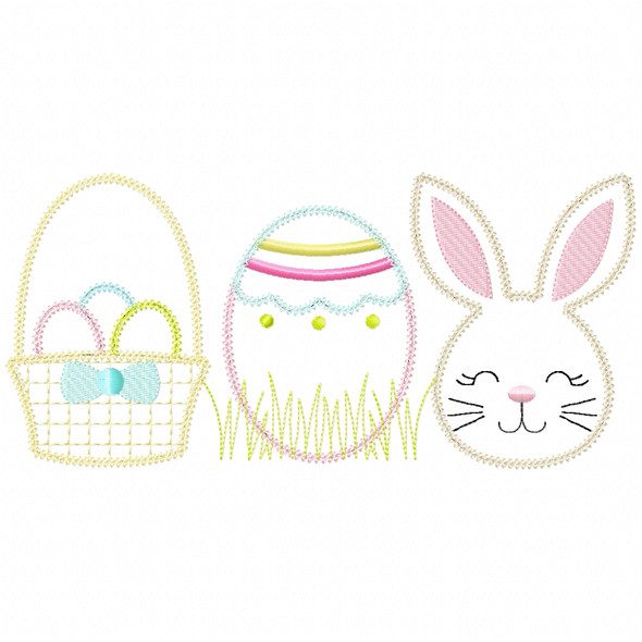 Basket Bunny Egg Vintage and Chain Stitch Machine Embroidery Design