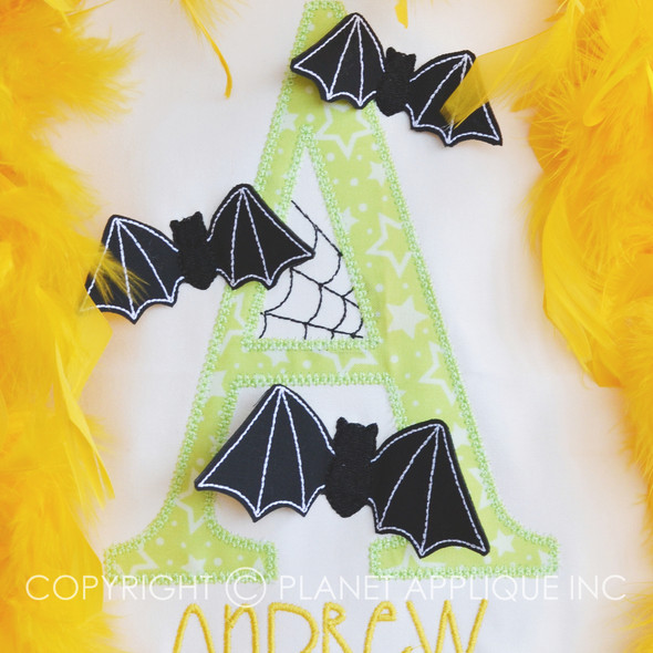 3D Bat Applique Alphabet Monogram Machine Embroidery Design