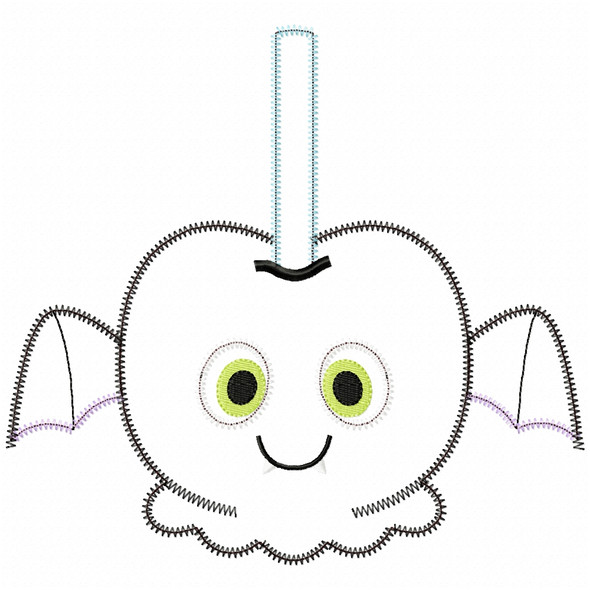 Bat Candy Apple Satin and Zigzag Applique Embroidery Design