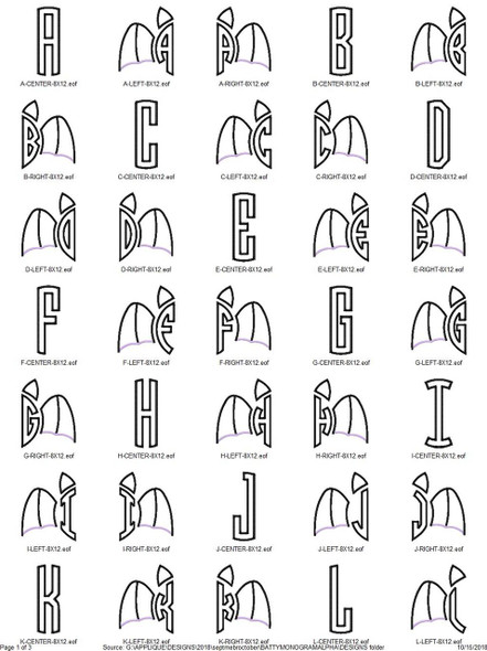 Batty Monogram Alphabet  Embroidery Design Font