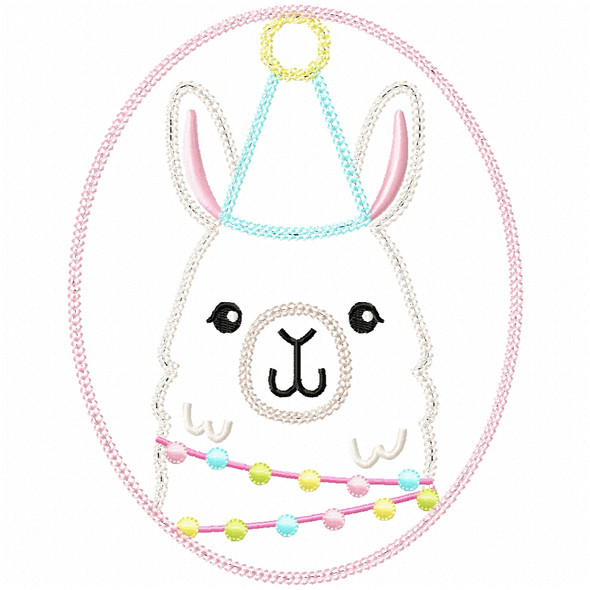 Birthday Llama Vintage and Chain Applique Embroidery Design