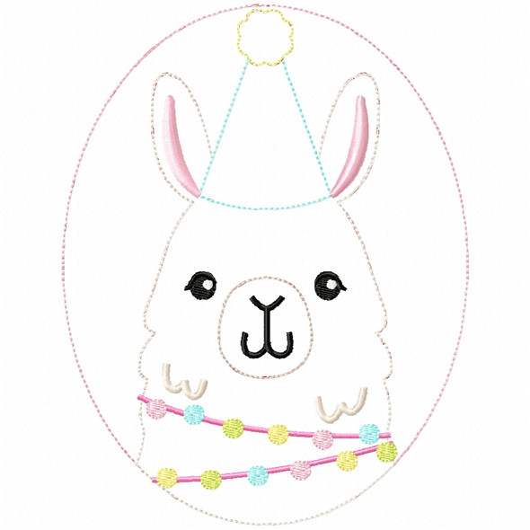 Birthday Llama Simple Stitch and Sketch Fill Applique Embroidery Design