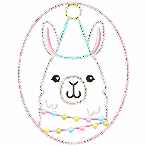 Birthday Llama Satin and Zigzag Applique  Embroidery Design