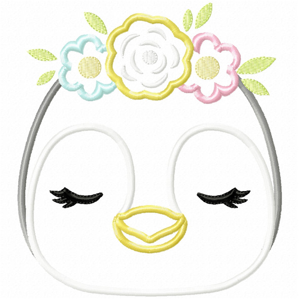 Boho Penguin Satin and Zigzag Applique  Embroidery Design