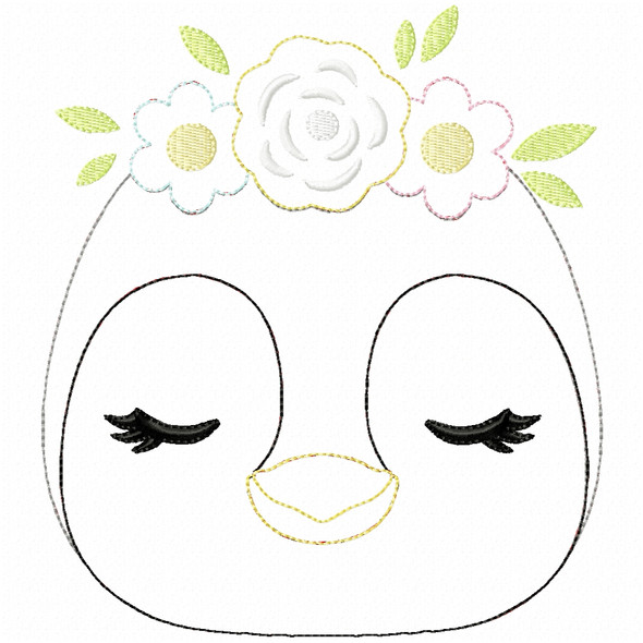 Boho Penguin Simple stitch and Sketch Fill Applique Embroidery Design