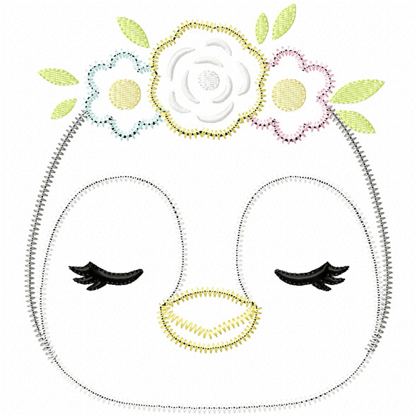 Boho Penguin Satin and Zigzag Applique  Embroidery Design