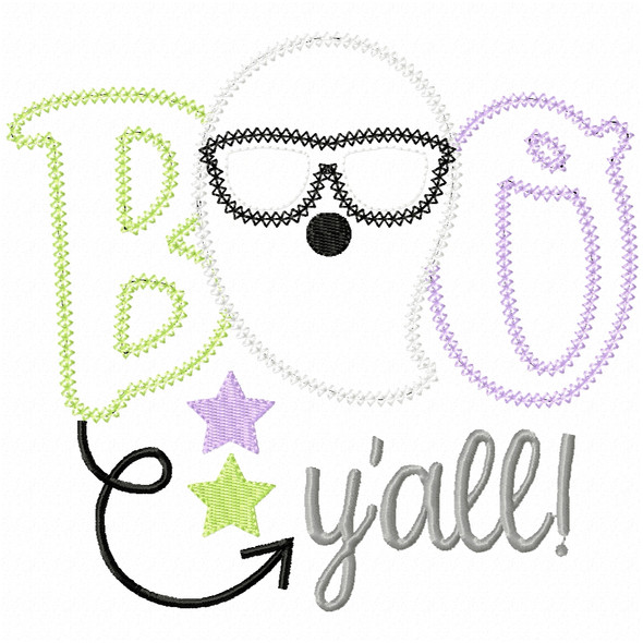 Boo Yall Cool Ghost Vintage and Chain Applique Machine Embroidery Design