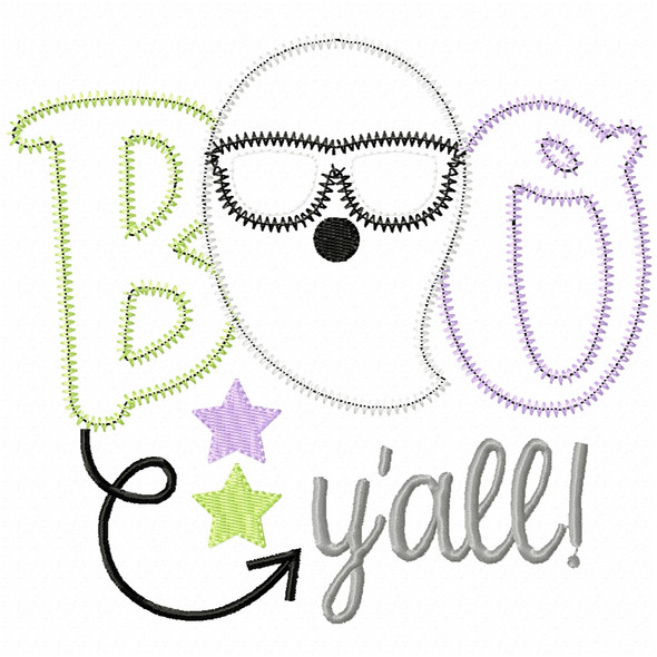 Boo Yall Cool Ghost Satin and Zigzag Applique Embroidery Design