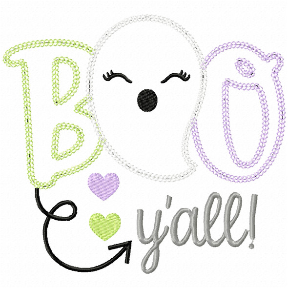 Boo Yall Ghost Vintage and Chain Applique Embroidery Design