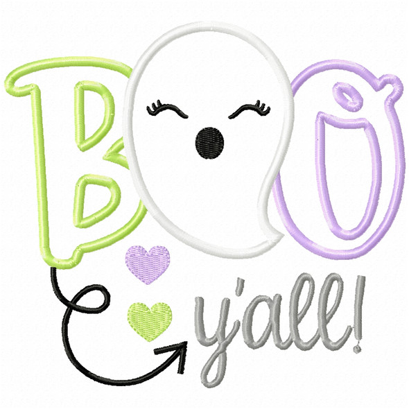 Boo Yall Ghost Satin and Zigzag Applique Machine Embroidery Design