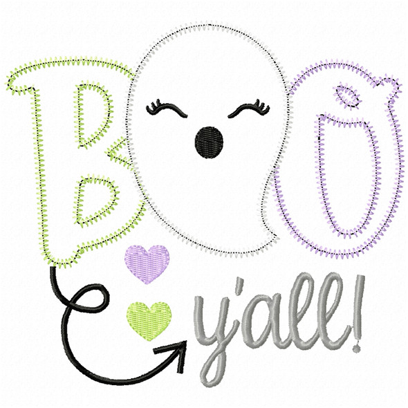 Boo Yall Ghost Satin and Zigzag Applique Embroidery Design