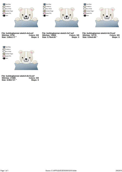 Bulldog Banner Sketch Filled Stitch Embroidery Design