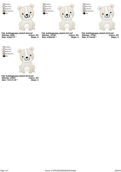 Bulldog Puppy Sketch Filled Stitch Embroidery Design