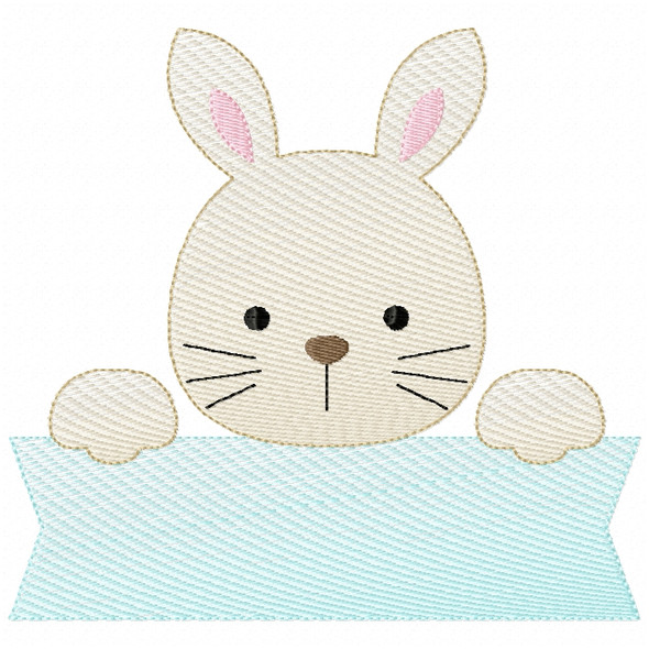 Bunny Banner Sketch Filled Stitch Machine Embroidery Design