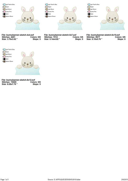 Bunny Banner Sketch Filled Stitch Embroidery Design