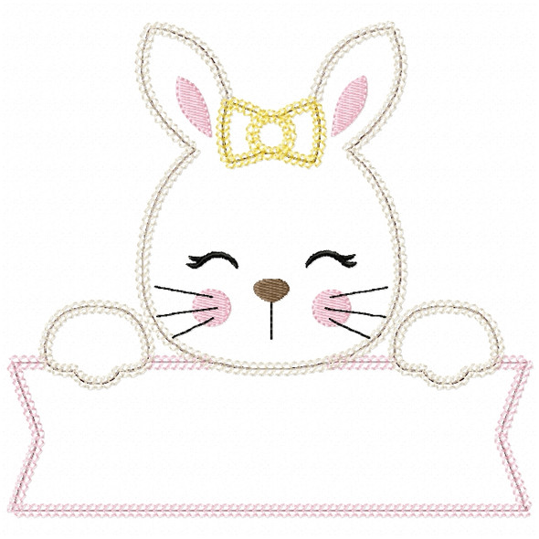 Girl Bunny Banner Vintage and Chain Stitch Embroidery Design