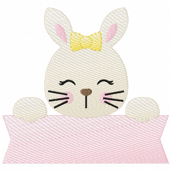 Girly Bunny Banner Sketch Filled Stitch Machine Embroidery Design