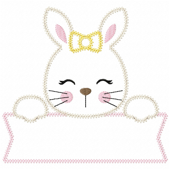 Girl Bunny Banner Vintage and Chain Stitch Machine Embroidery Design