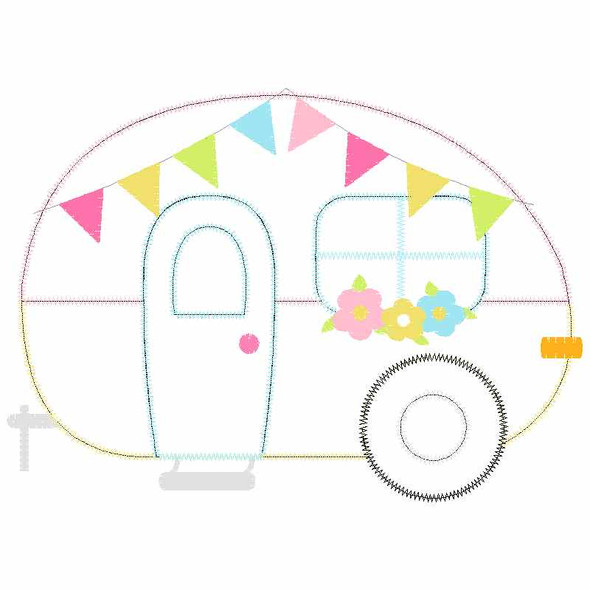 Camper 2 Satin and Zigzag Applique   Embroidery Design