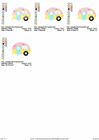 Camper 2 Sketch Applique Embroidery Design