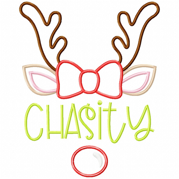 Girly Reindeer Name Satin and Zigzag Applique Embroidery Design
