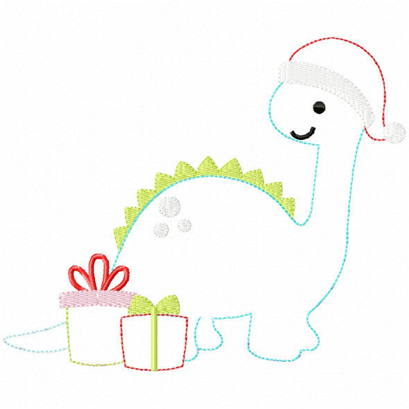 Christmas Dino Sketch Fill and Simple Stitch Machine Embroidery Design