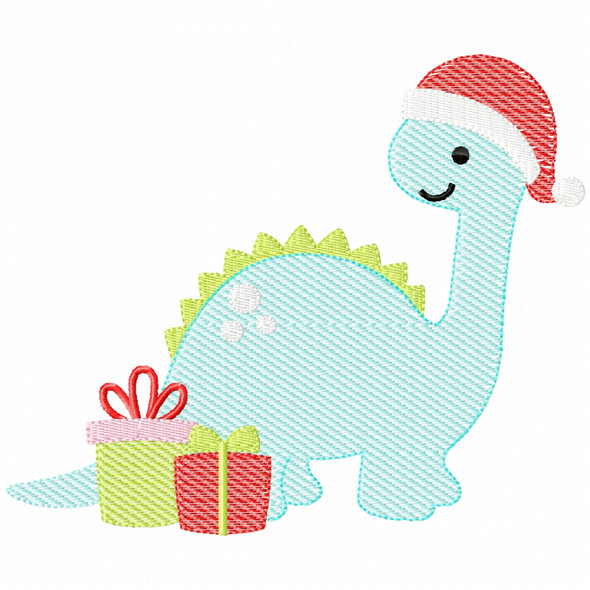 Christmas Dino Sketch Fill and Simple Stitch Machine Embroidery Design