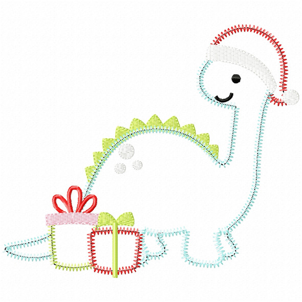Christmas Dino Satin and Zigzag Applique  Embroidery Design