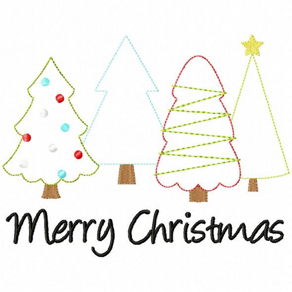 Christmas Forest Sketch Fill and Simple Stitch Machine Embroidery Design