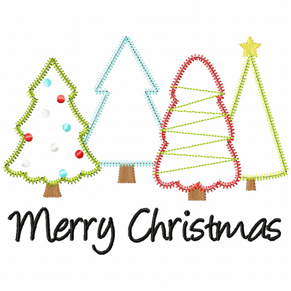 Christmas Forest Satin and Zigzag Applique  Embroidery Design