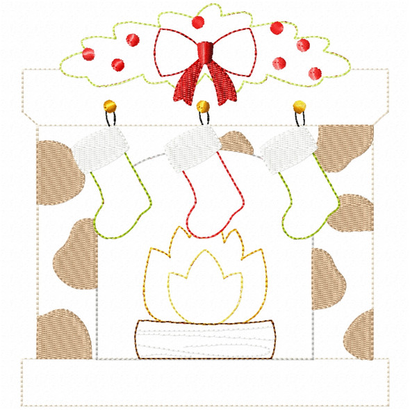 Christmas Hearth Sketch Fill and Simple Stitch Machine Embroidery Design