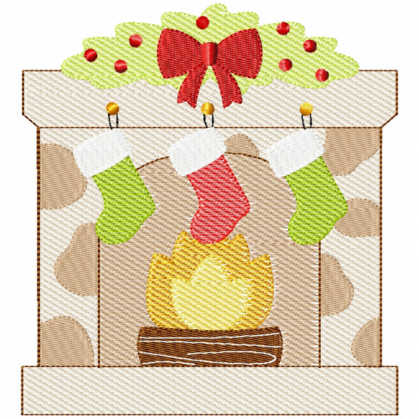 Christmas Hearth Sketch Fill and Simple Stitch Machine Embroidery Design