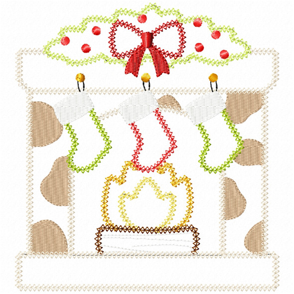 Christmas Hearth Vintage and Chain Applique Embroidery Design