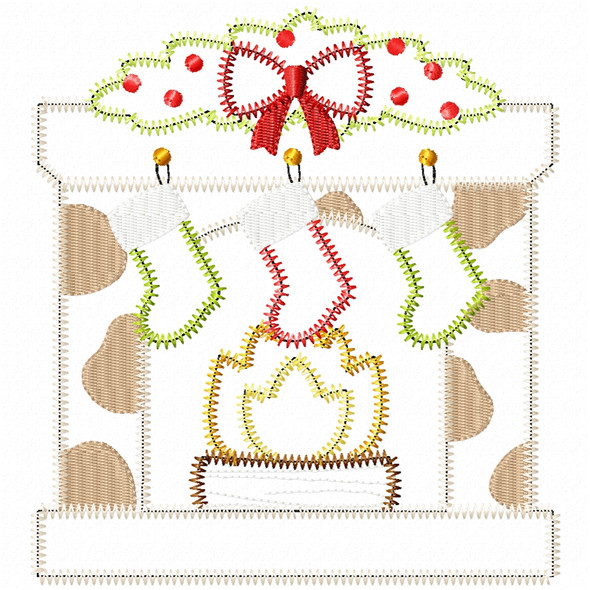 Christmas Hearth Satin and Zigzag Applique  Embroidery Design