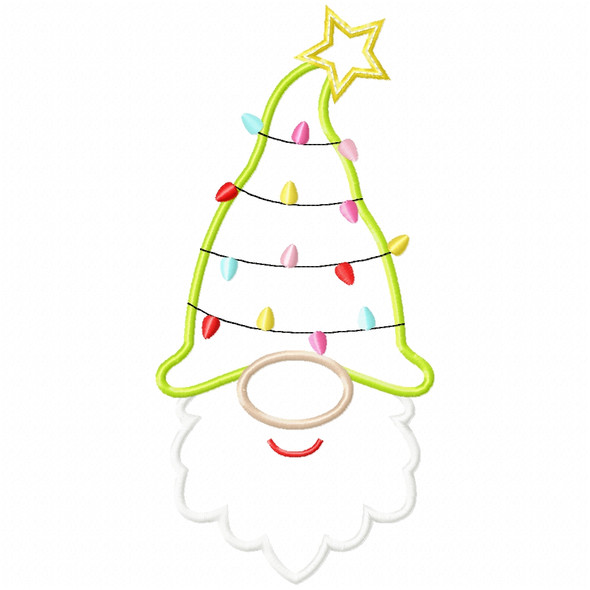 Christmas Tree Gnome Satin and Zigzag Applique  Embroidery Design