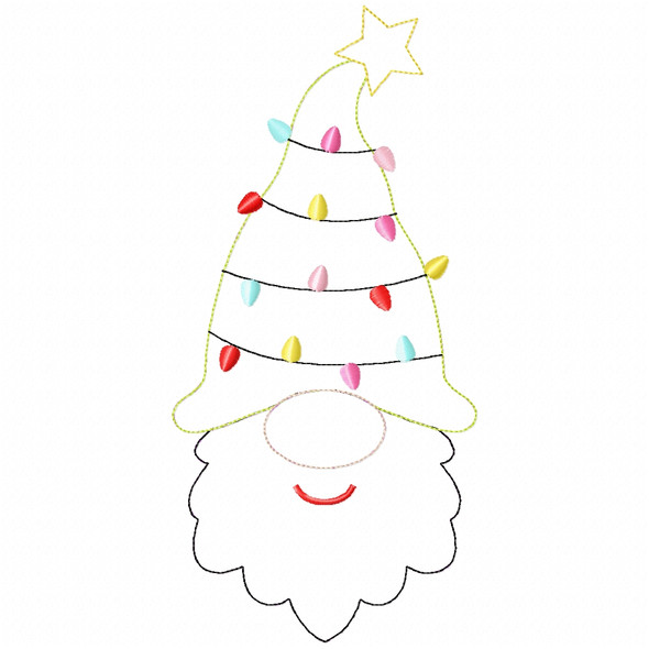 Christmas Tree Gnome Sketch Fill and Simple Stitch Machine Embroidery Design