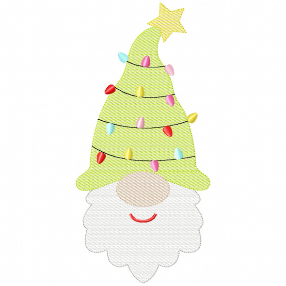 Christmas Tree Gnome Sketch Fill and Simple Stitch Machine Embroidery Design