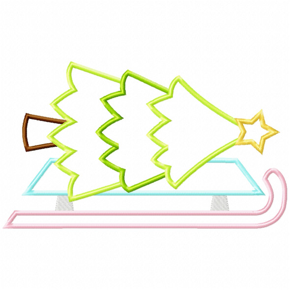Christmas Tree Sled Satin and Zigzag Applique Embroidery Design