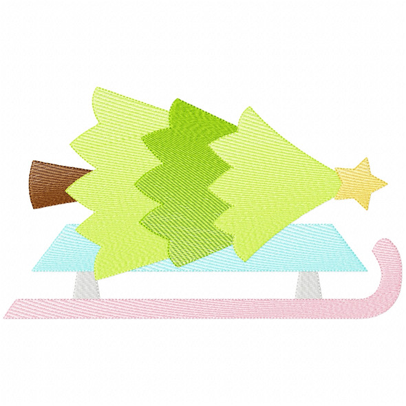 Christmas Tree Sled Simple Stitch and Sketch Fill Applique Embroidery Design